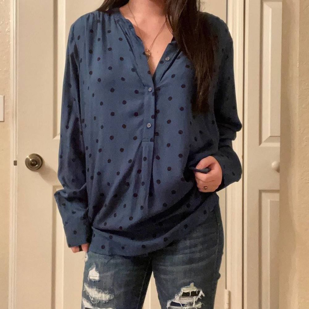NWT Old Navy Teal with Black Polka Dots Blouse / Size L
